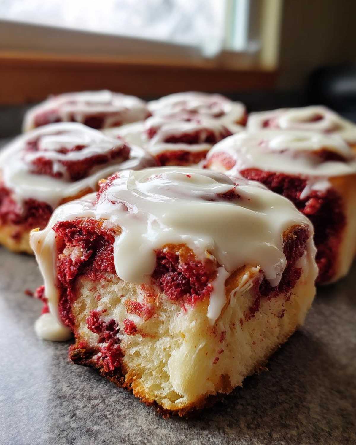 red velvet cinnamon rolls - detail 2