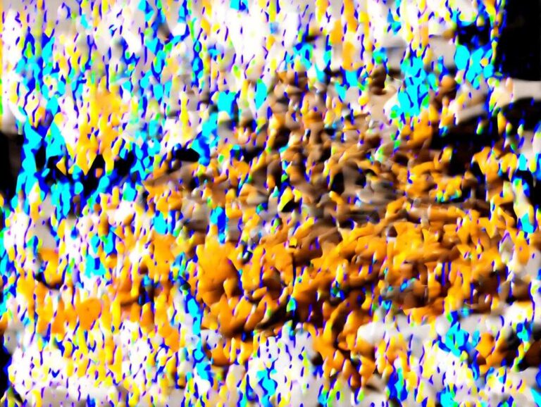 Abstract, highly stylized image featuring orange, yellow, blue, and white digital noise or texture, contextually related to pumpkin waffles.