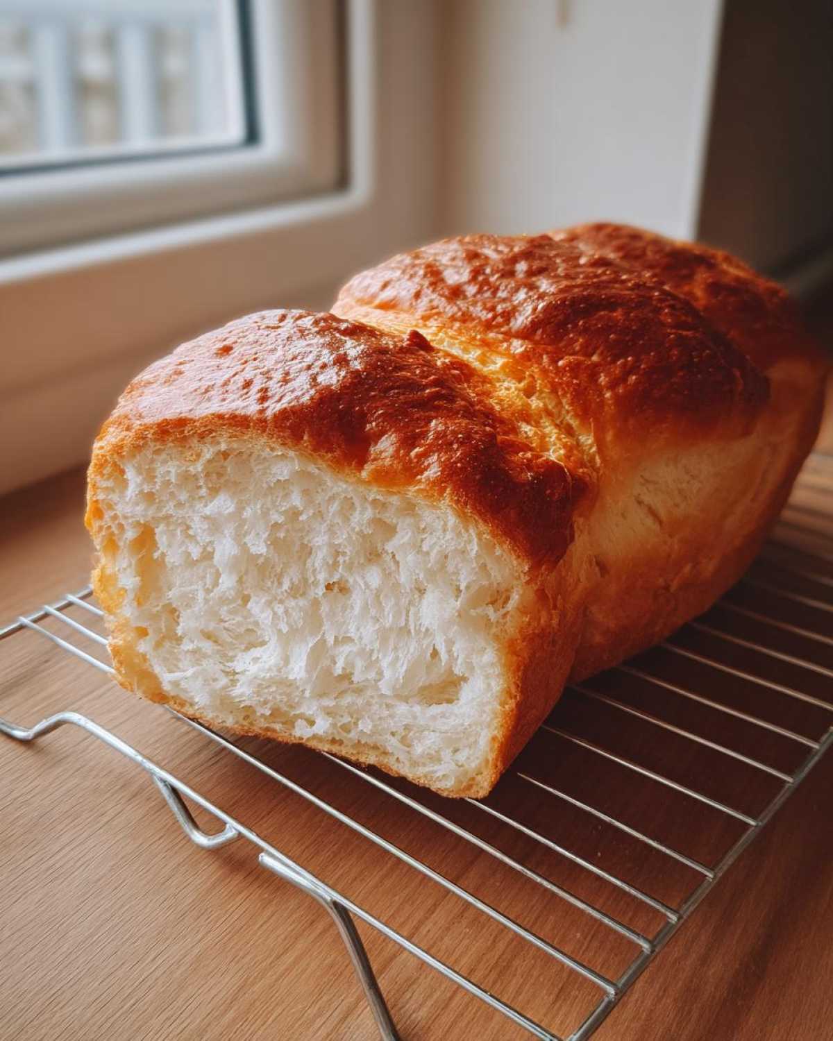 A loaf of homemade italian bread, sliced to show the soft, white interior crumb and shiny, golden-brown crust.