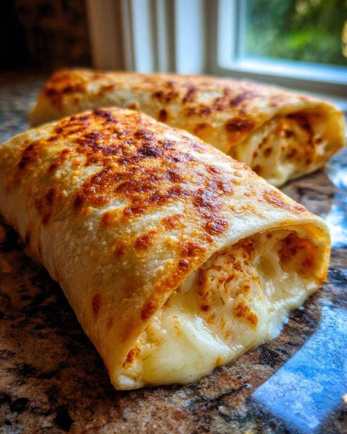 Close-up of a golden-brown Copycat Costco Chicken Bake showing melted cheese oozing out.