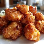 A pile of golden, crispy shrimp coated in a glossy, sweet honey glaze with visible chopped walnuts, resembling Copycat Panda Express Honey Walnut Shrimp.