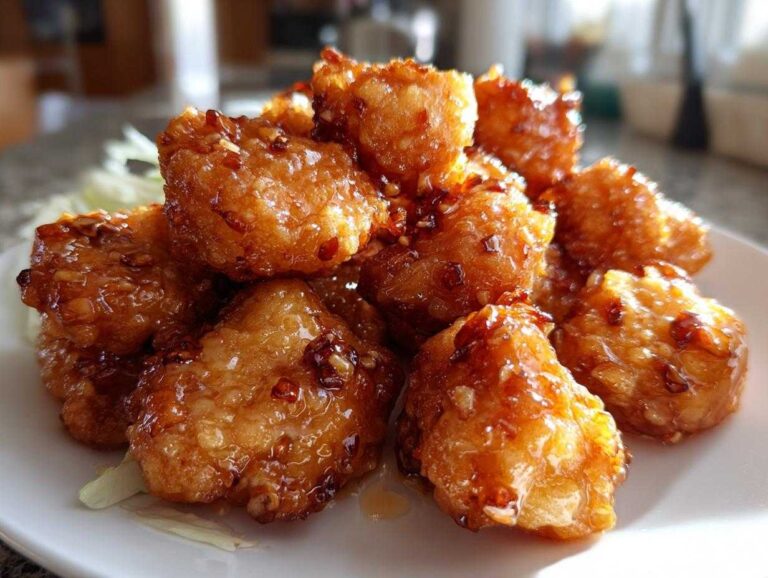 A pile of golden, crispy shrimp coated in a glossy, sweet honey glaze with visible chopped walnuts, resembling Copycat Panda Express Honey Walnut Shrimp.