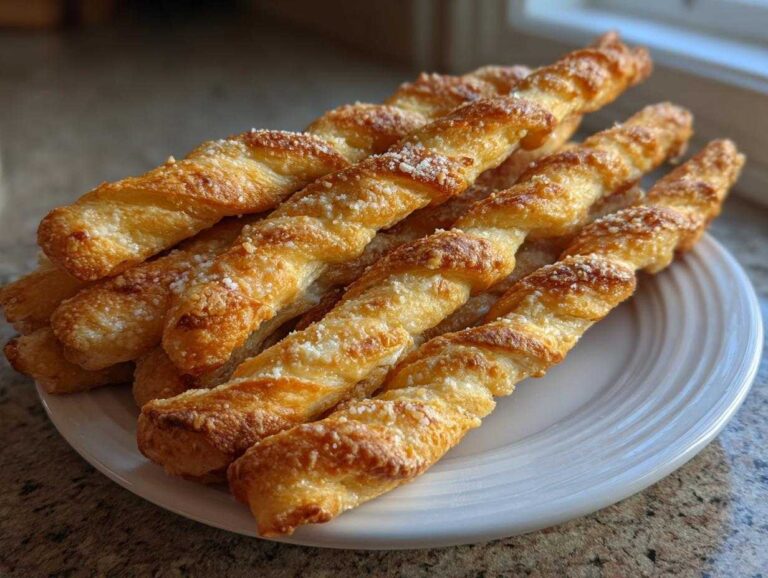 A stack of golden, twisted Air Fryer Crispy Garlic Breadsticks topped with grated cheese, resting on a white plate.